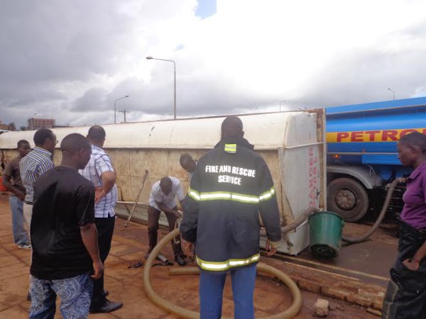 A fuel truck overturned