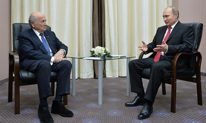 Russia's Vladimir Putin (R) and Sepp Blatter
