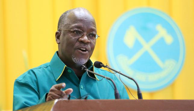 John Magufuli addresses delegates after the ruling party Chama Cha Mapinduzi (CCM) elected him as the presidential candidate for the October 25 election in the capital Dodoma, July 12, 2015.