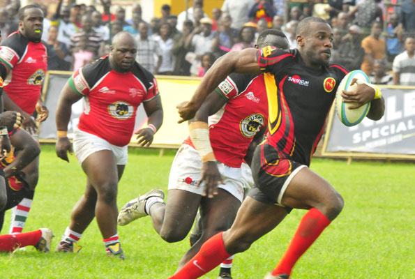 Lawrence Ssebuliba peels away before Rugby Cranes beat Kenya to reclaim the Elgon Cup at Legends two weeks ago.