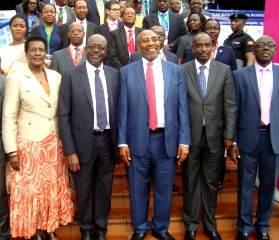 Front row: (L-R) Hon. Amelia Kyambadde, Burundi Minister of Trade; Dr. Mukisa Kituyi, UNCTAD Secretary General; Rt. Hon. Dr. Ruhakana Rugunda, Prime Minister of Uganda; Amb. Richard Sezibera, EAC Secretary General and Mr. Dennis Karera, EABC Chair.