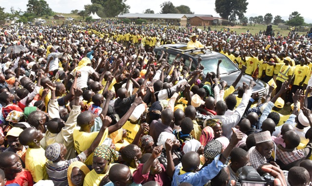 President Museveni arrives in Koboko North County amidist ululation from NRM supporters yesterday Nov 18. He later addressed a campaign rally. PPU Photo