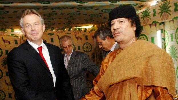 Tony Blair met former Libyan leader Muammar Gaddafi in 2007.